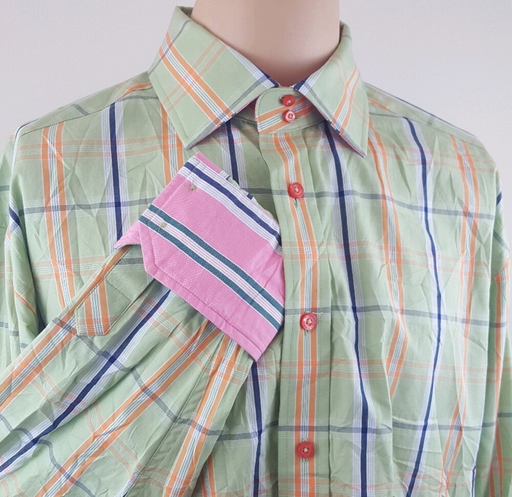 Robert Graham Men Long Sleeve Casual Checkered Button Up Flip Cuffs Shirt Sz XXL